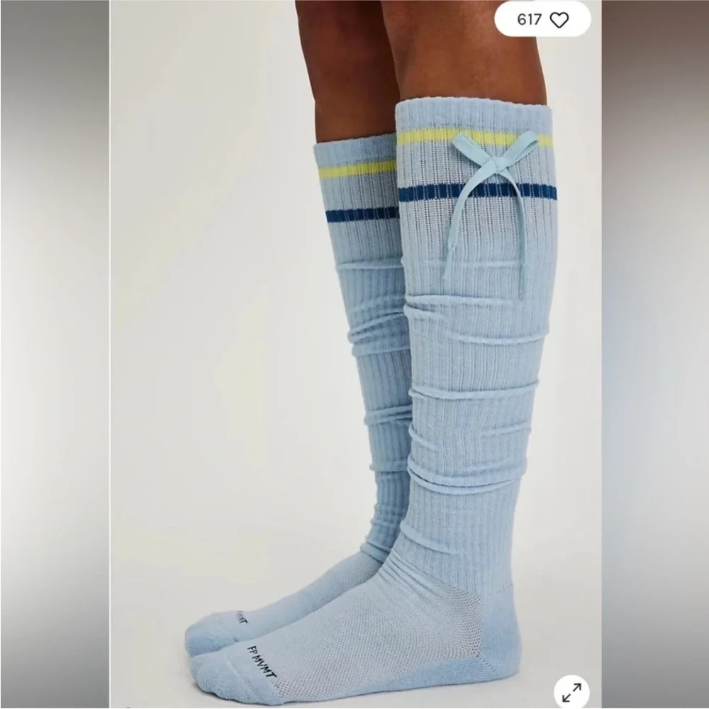 Free People Movement Foul Shot Knee High Stripped Socks with Bow NWT One Size